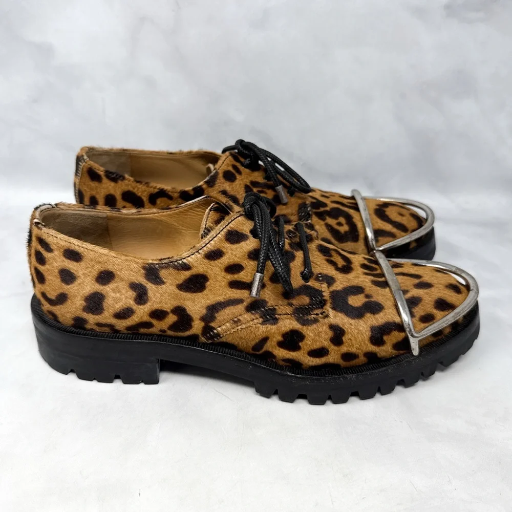 Alexander Wang Lyndon Leopard Calf Hair Leather Platform Lug Sole Oxford Shoes